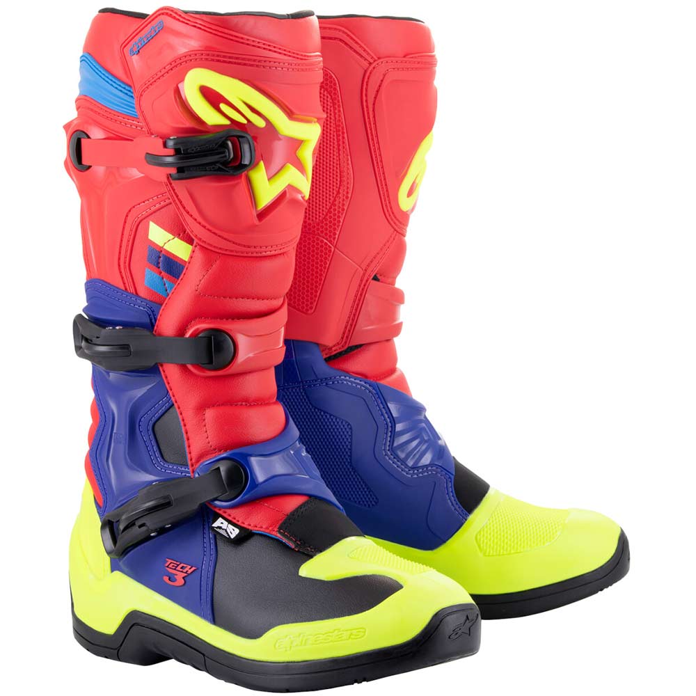 ALPINESTARS Tech 3 Motocross Stiefel rot blau gelb ALPINESTARS Tech 3 Motocross Stiefel rot blau gelb