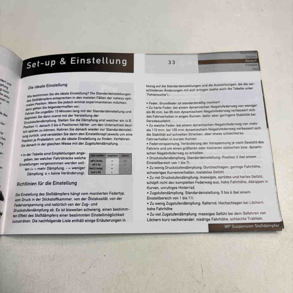 WP SUSPENSION Shock Absorber Betriebsanleitung Dämpfer-Service gebraucht