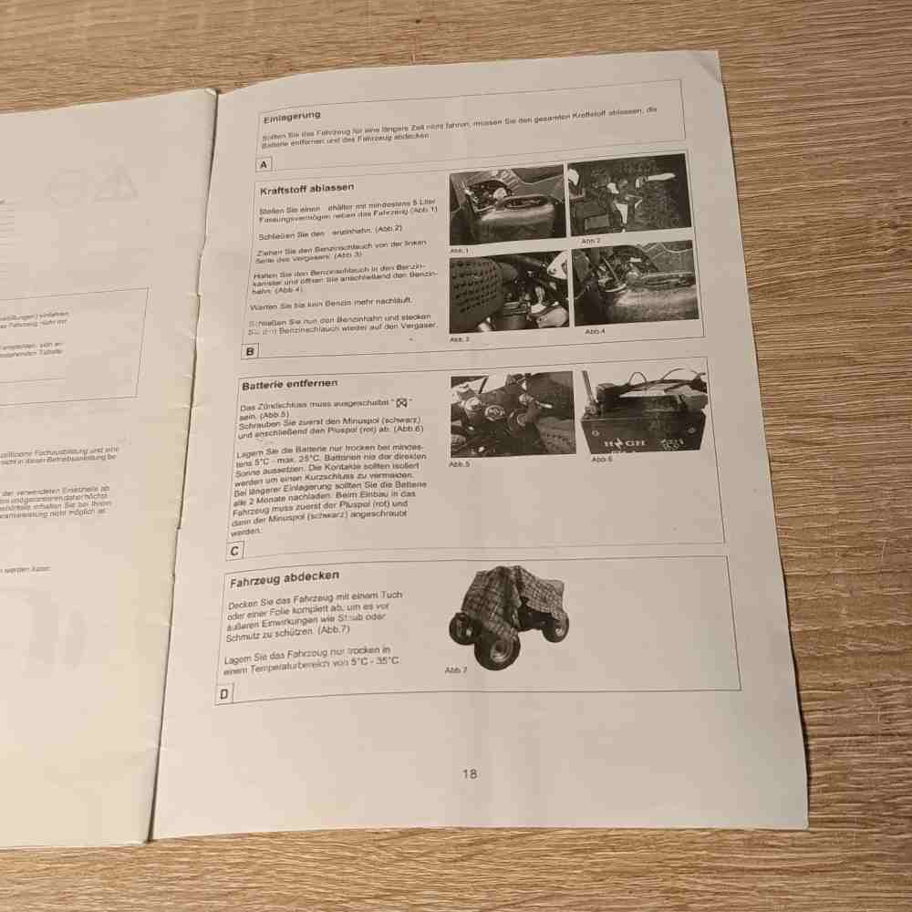 QUAD 100ccm / ATV 110ccm Betriebsanleitung ATV-110-4 Quad-Handbuch gebraucht