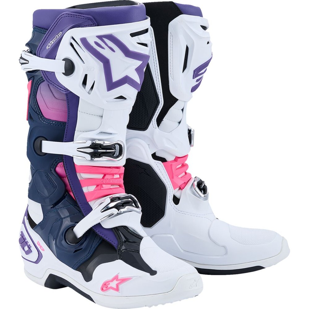 ALPINESTARS Tech 10 Motocross Stiefel weiss/violett/navy blau/neon pink