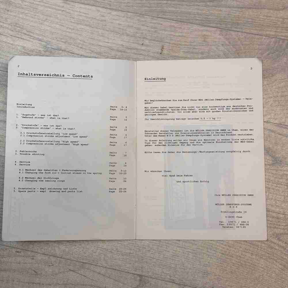 MDS SL1VF Upside Down Feder-Gabel Bedienungs- und Wartungsanleitung Müller gebraucht