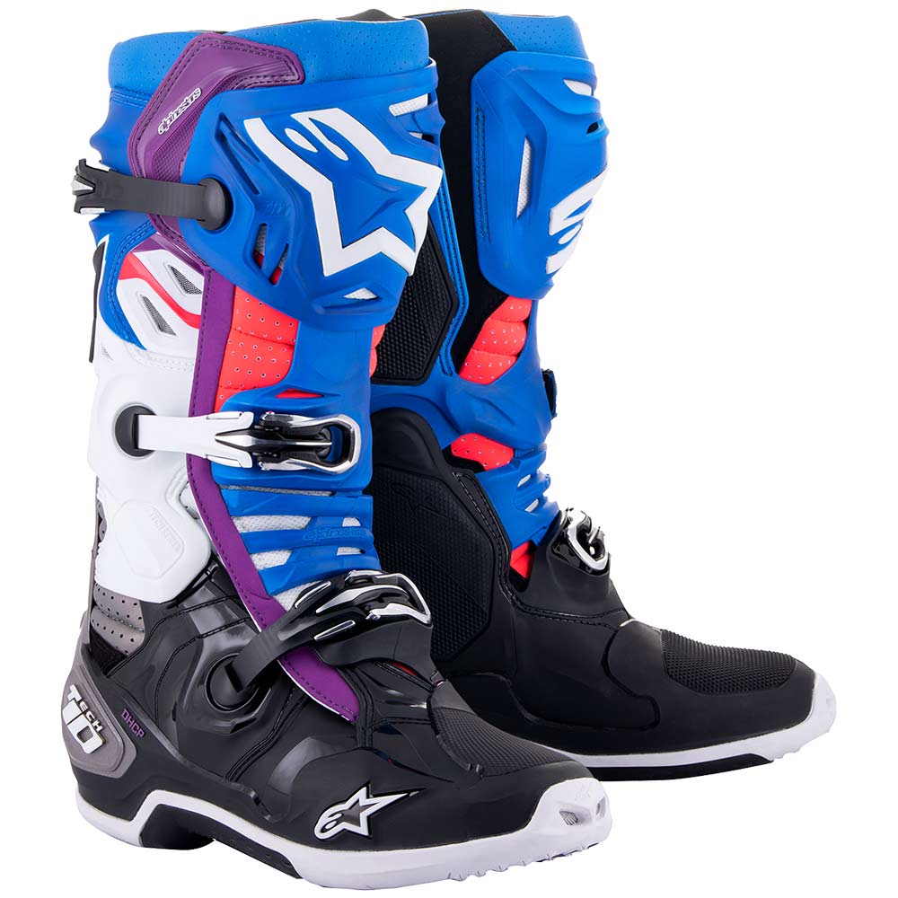 ALPINESTARS Tech 10 Supervented Motocross Stiefel blau weiss schwarz lila ALPINESTARS Tech 10 Supervented Motocross Stiefel blau weiss schwarz lila