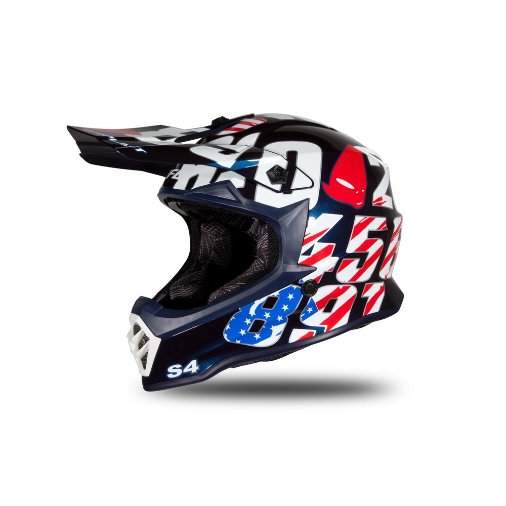 UFO Numbers Kinder Motocross Helm blau glossy