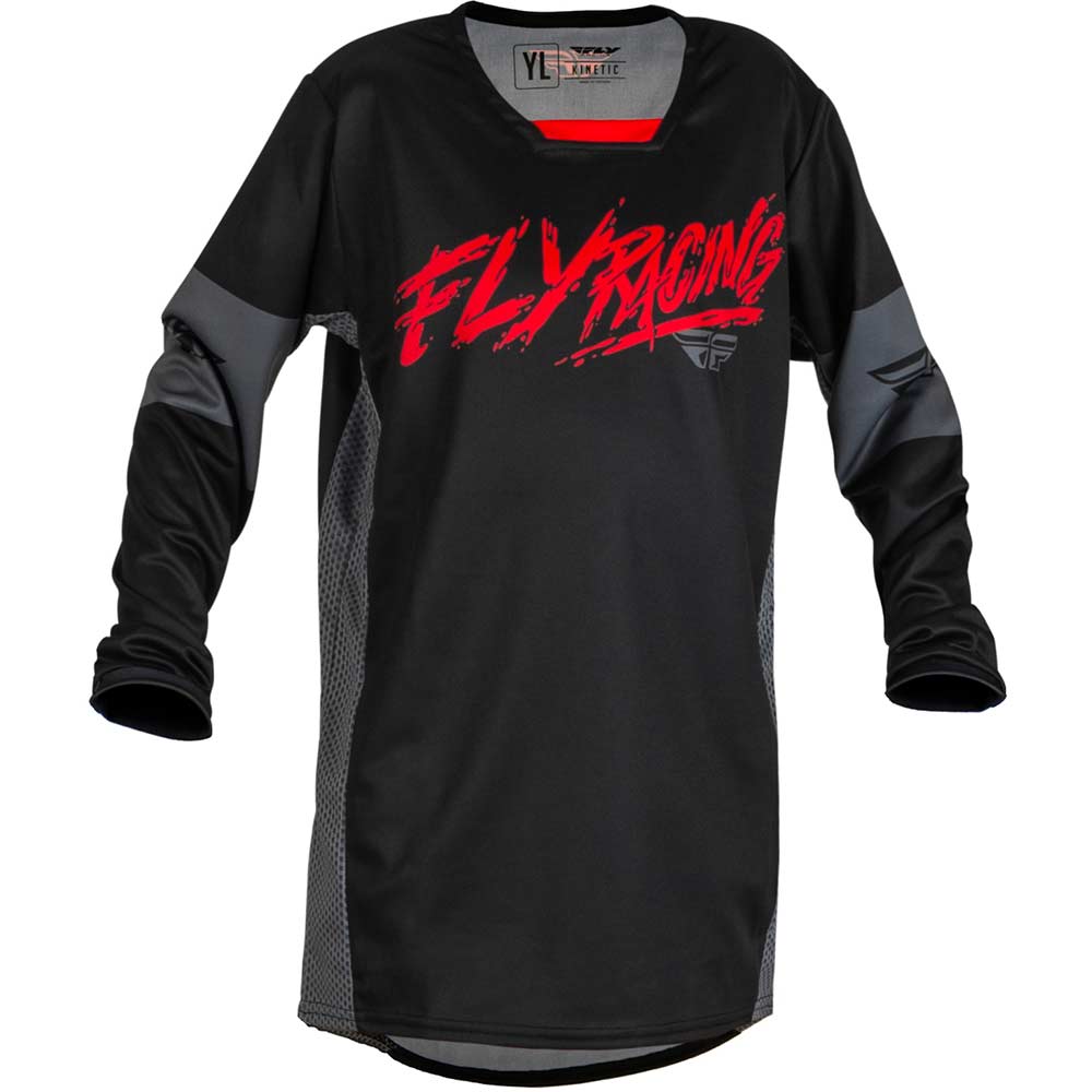 FLY Kinetic Khaos Kinder MX MTB Jersey schwarz rot grau FLY Kinetic Khaos Kinder MX MTB Jersey schwarz rot grau