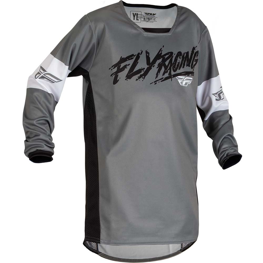 FLY Kinetic Khaos Kinder MX MTB Jersey grau schwarz weiss