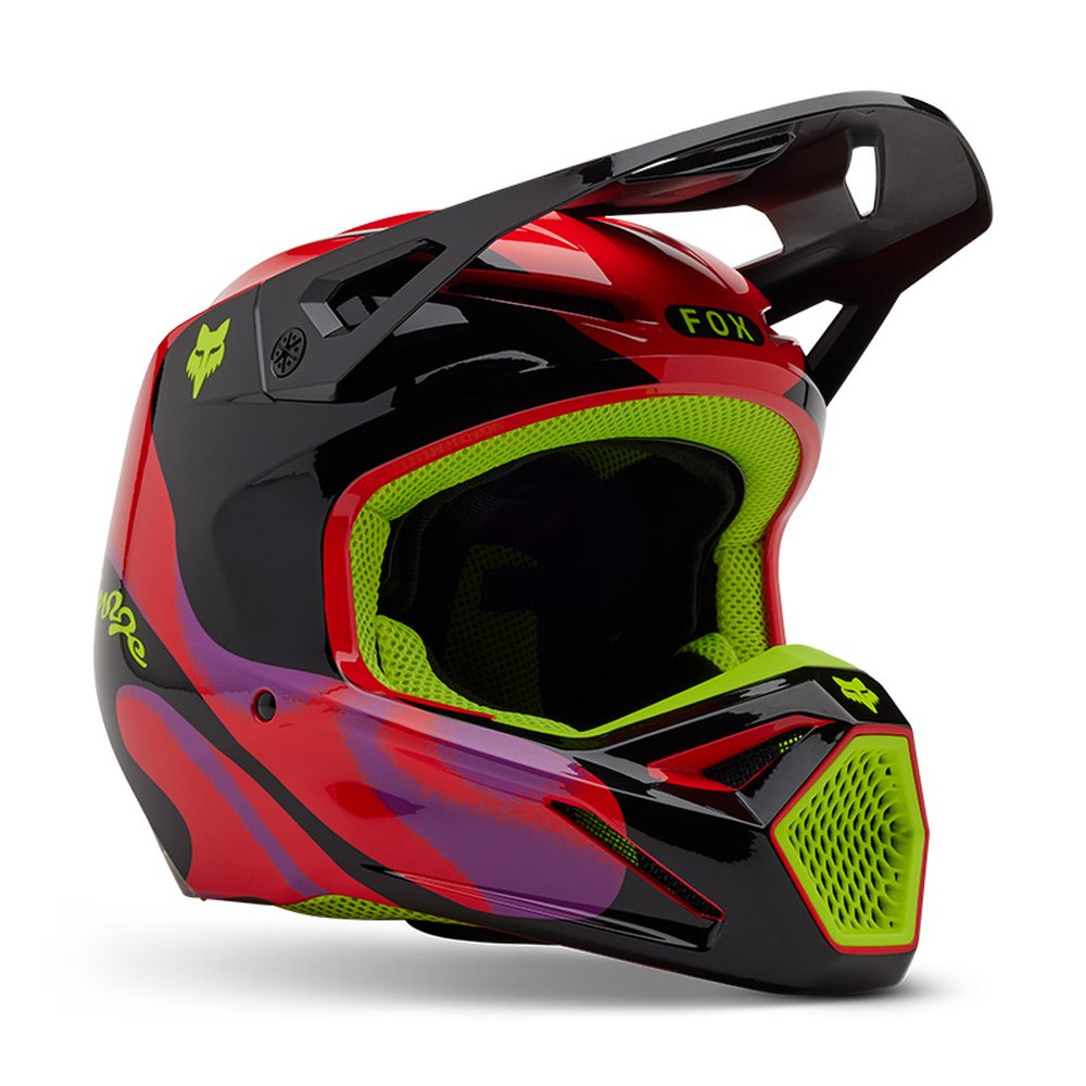 FOX V1 EMOTION HELMET Motocross Helm Neon Rot