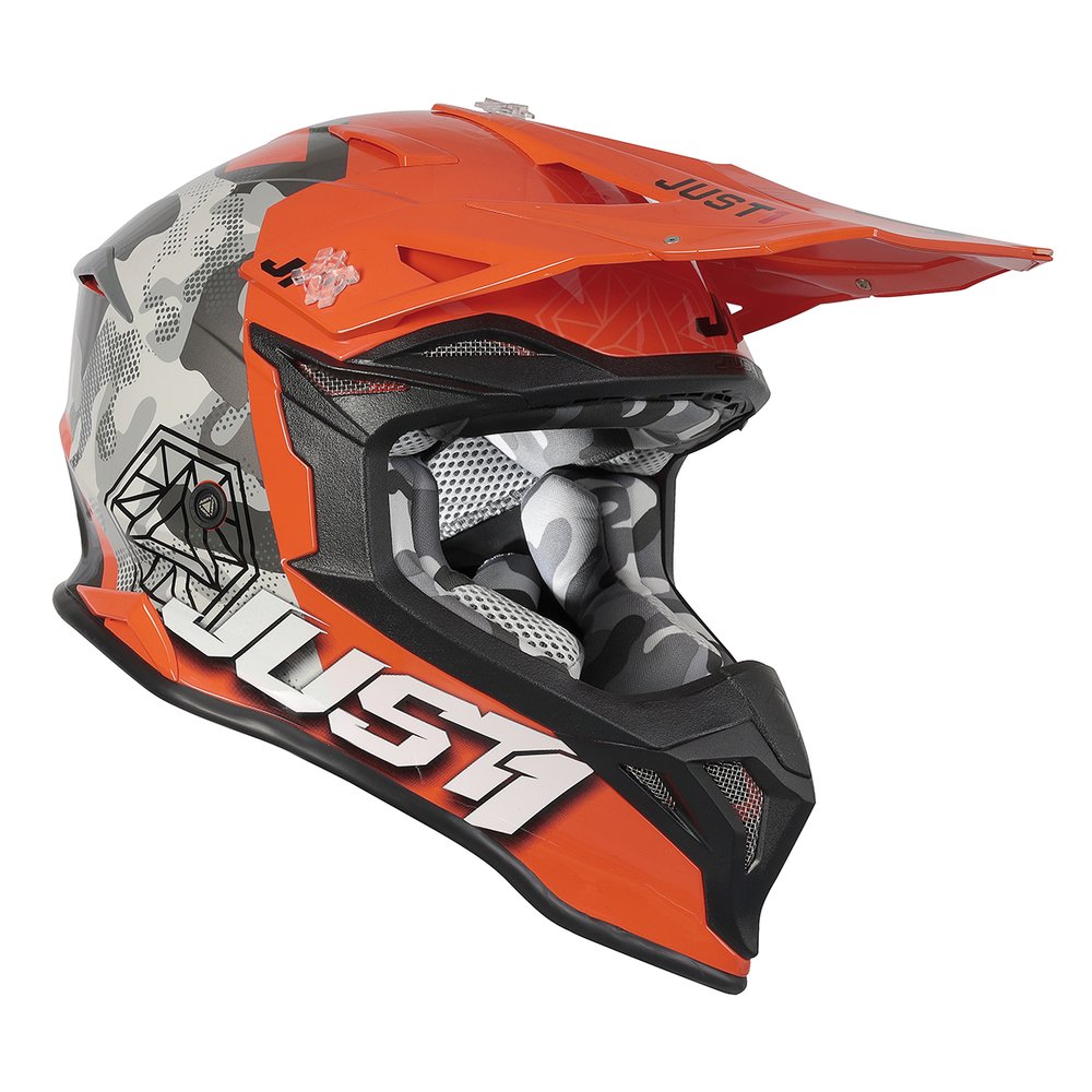 JUST1 J39 Kinetic Motocross Helm grau camo orange JUST1 J39 Kinetic Motocross Helm grau camo orange