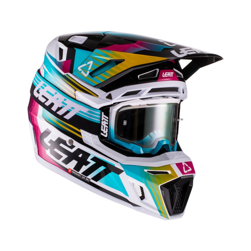 LEATT 8.5 V22 Motocross Helm inkl. MX MTB Brille Aqua/Royal türkis-weiss-gelb