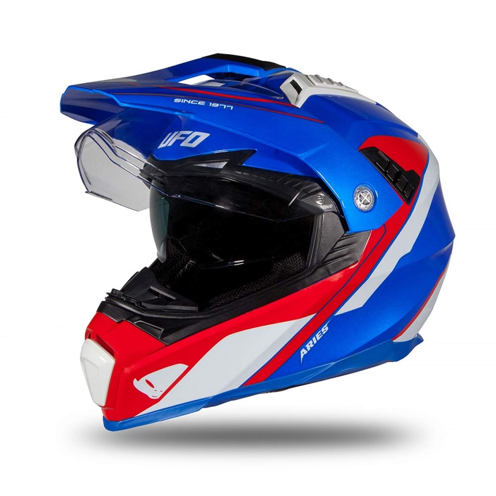 UFO Aries Adventure Helm blau rot weiss glossy