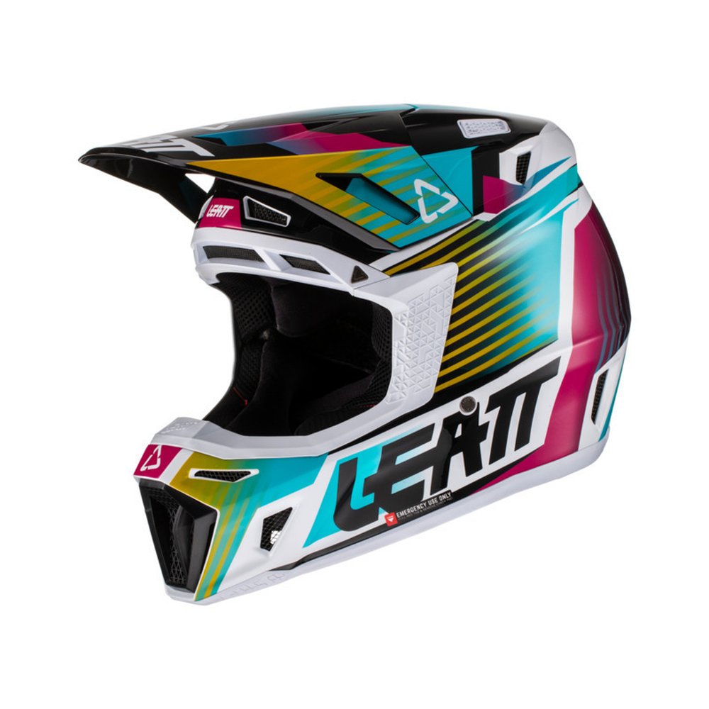 LEATT 8.5 V22 Motocross Helm + Brille Aqua/Royal türkis-weiss-gelb